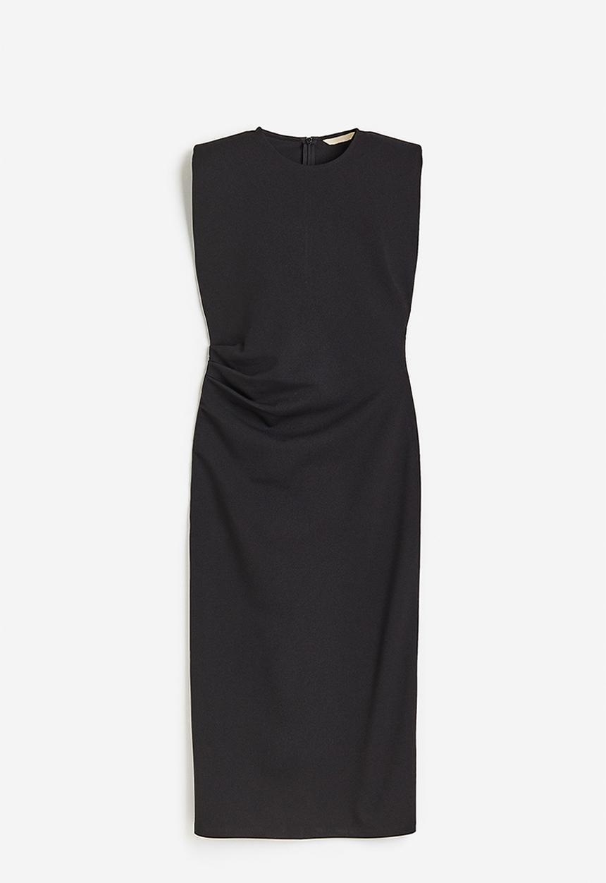 H&M - Draped shoulder-pad dress - black