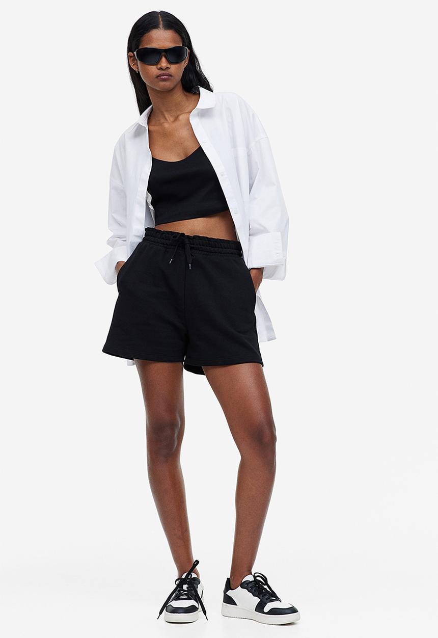 H&M - Paper bag sweatshirt shorts - black