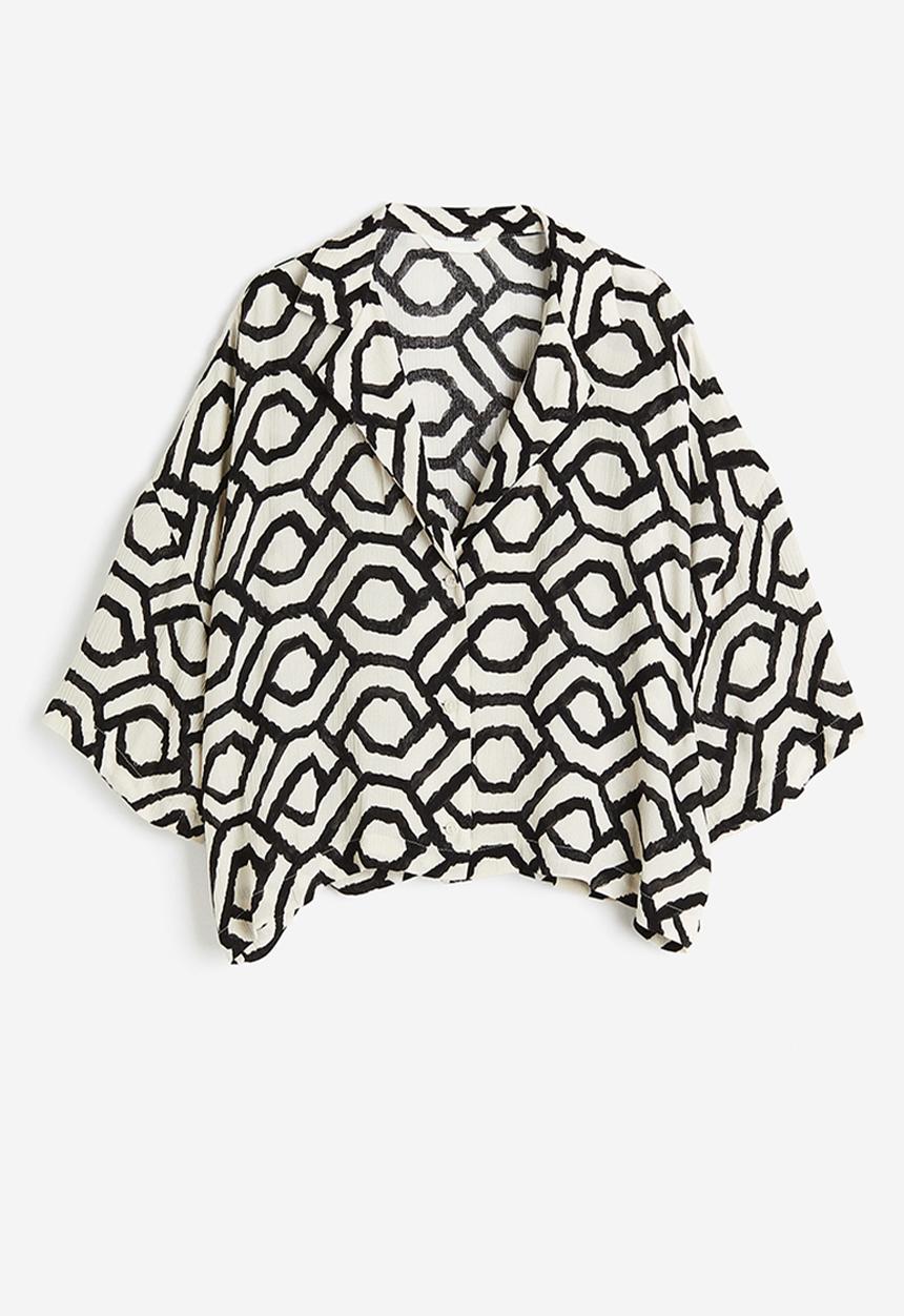 H&M - Oversized resort shirt - natural white patterned 