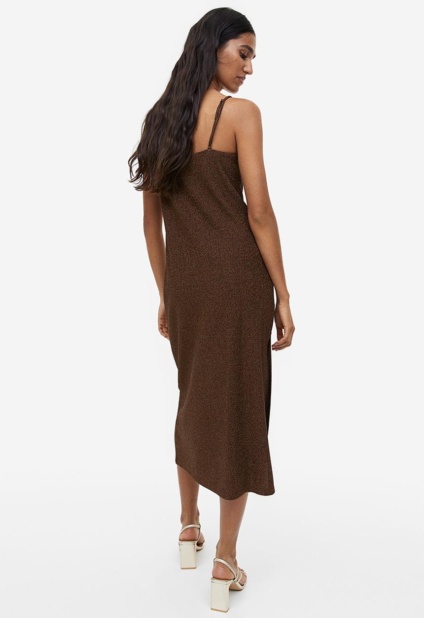 H&M - Jersey slip dress - dark brown/glittery