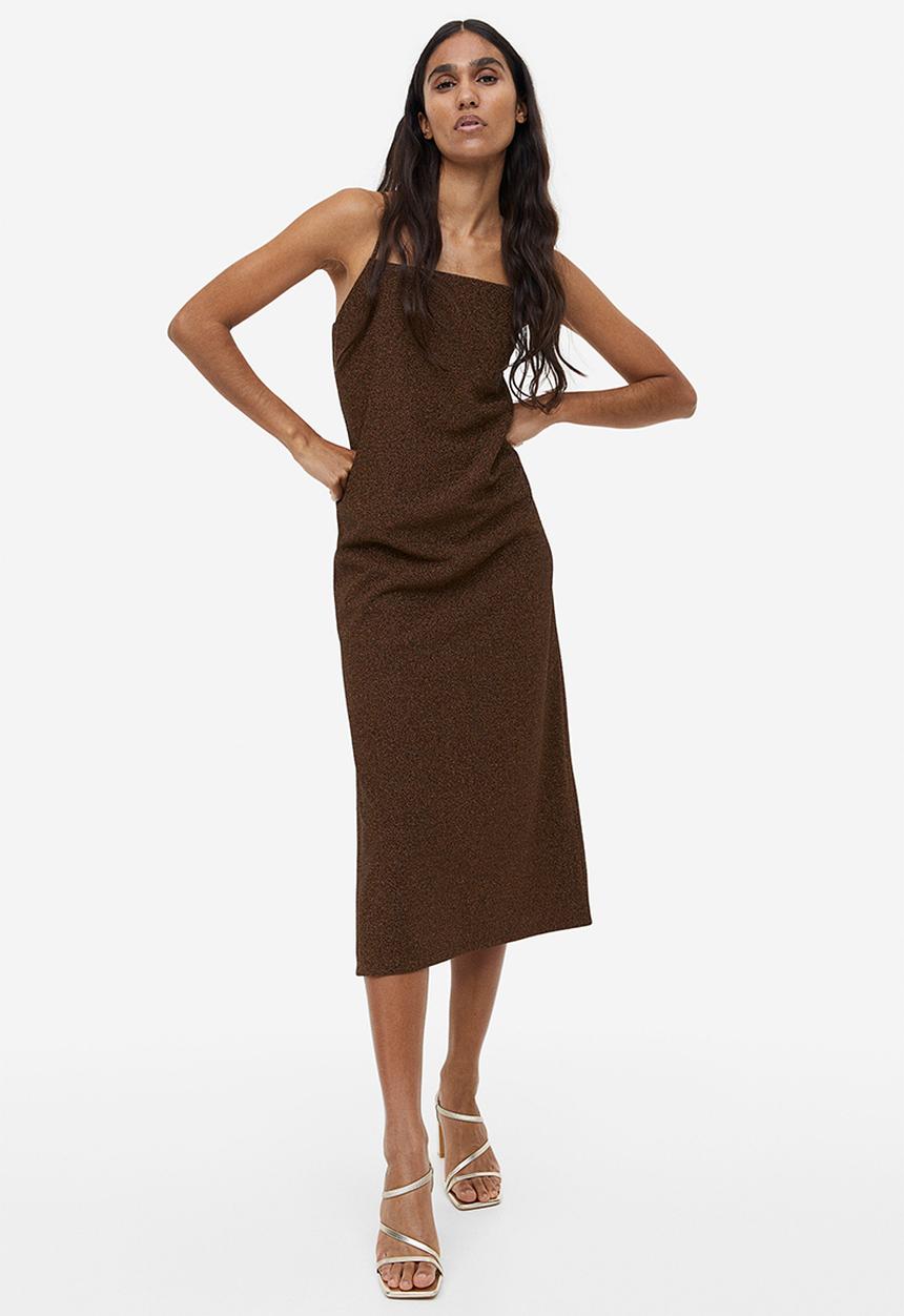 H&M - Jersey slip dress - dark brown/glittery