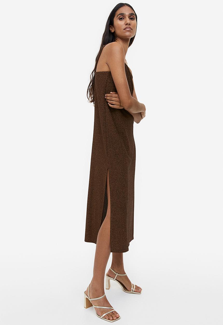 H&M - Jersey slip dress - dark brown/glittery