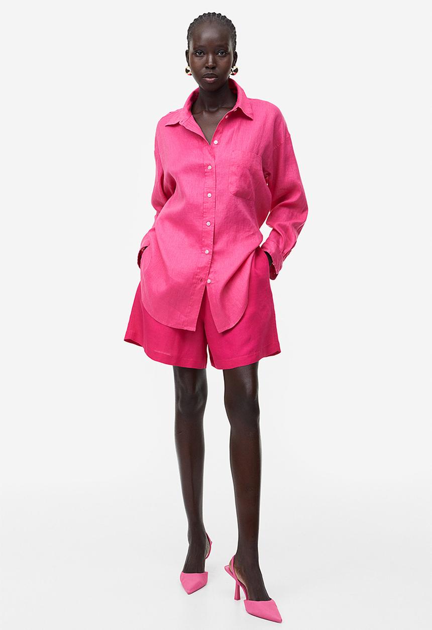 H&M - Oversized linen shirt - cerise