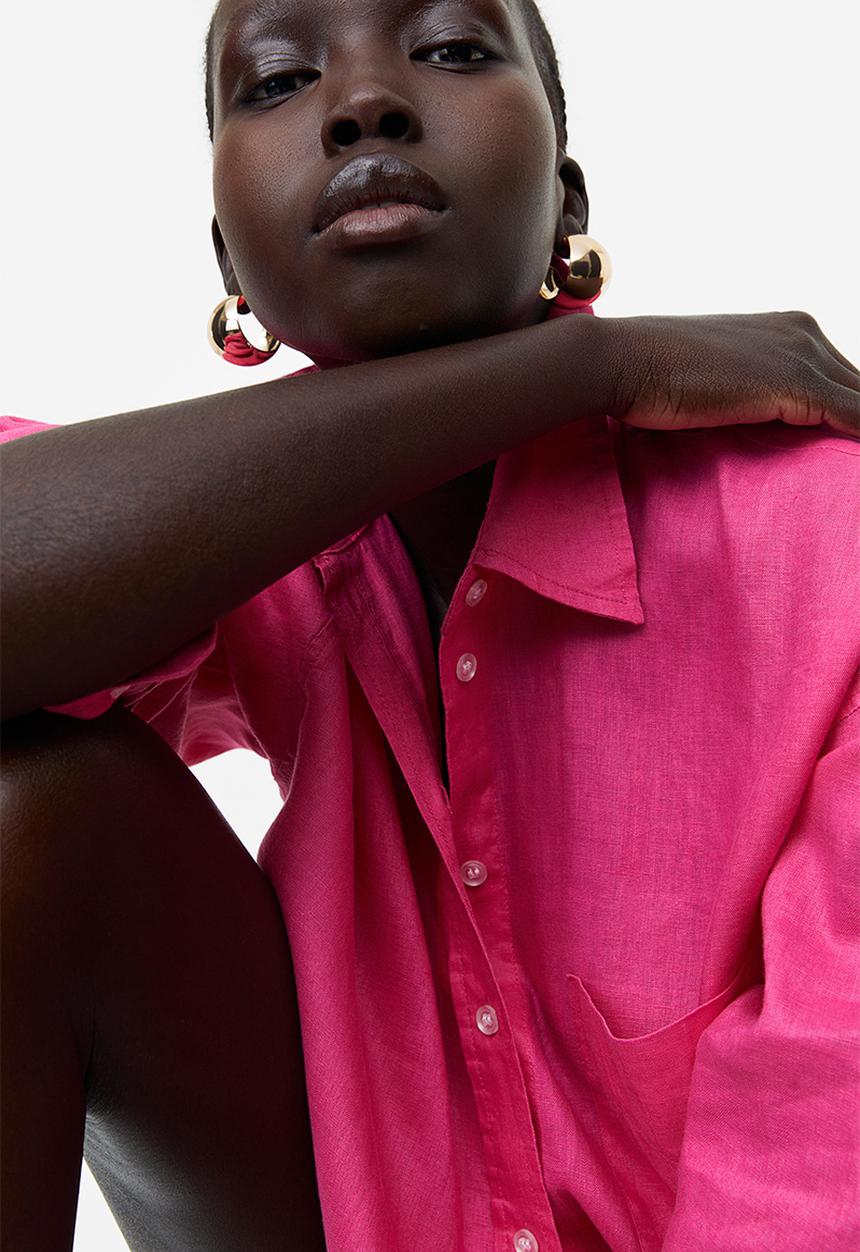 H&M - Oversized linen shirt - cerise
