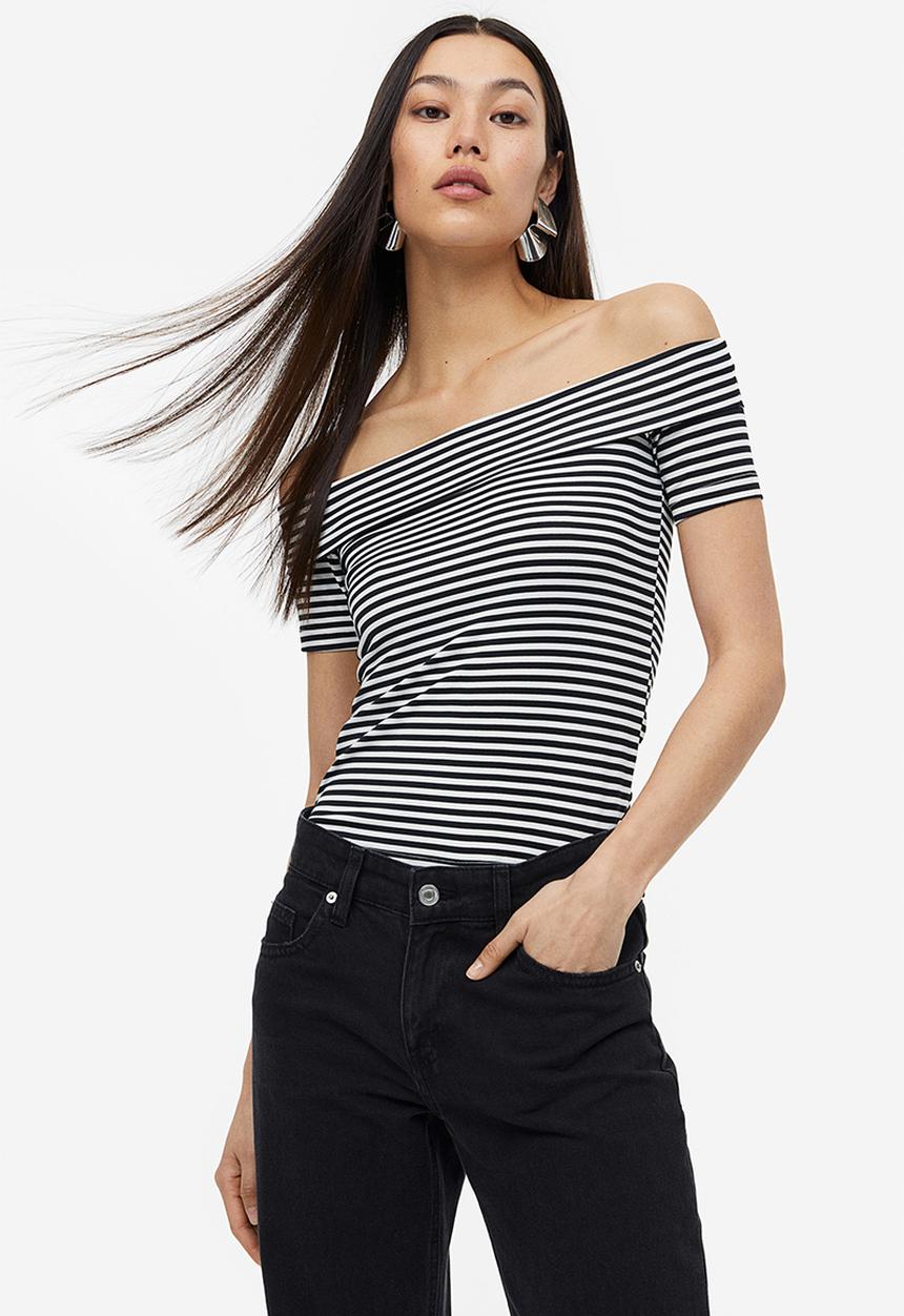 H&M - Off-the-shoulder top - black & white striped