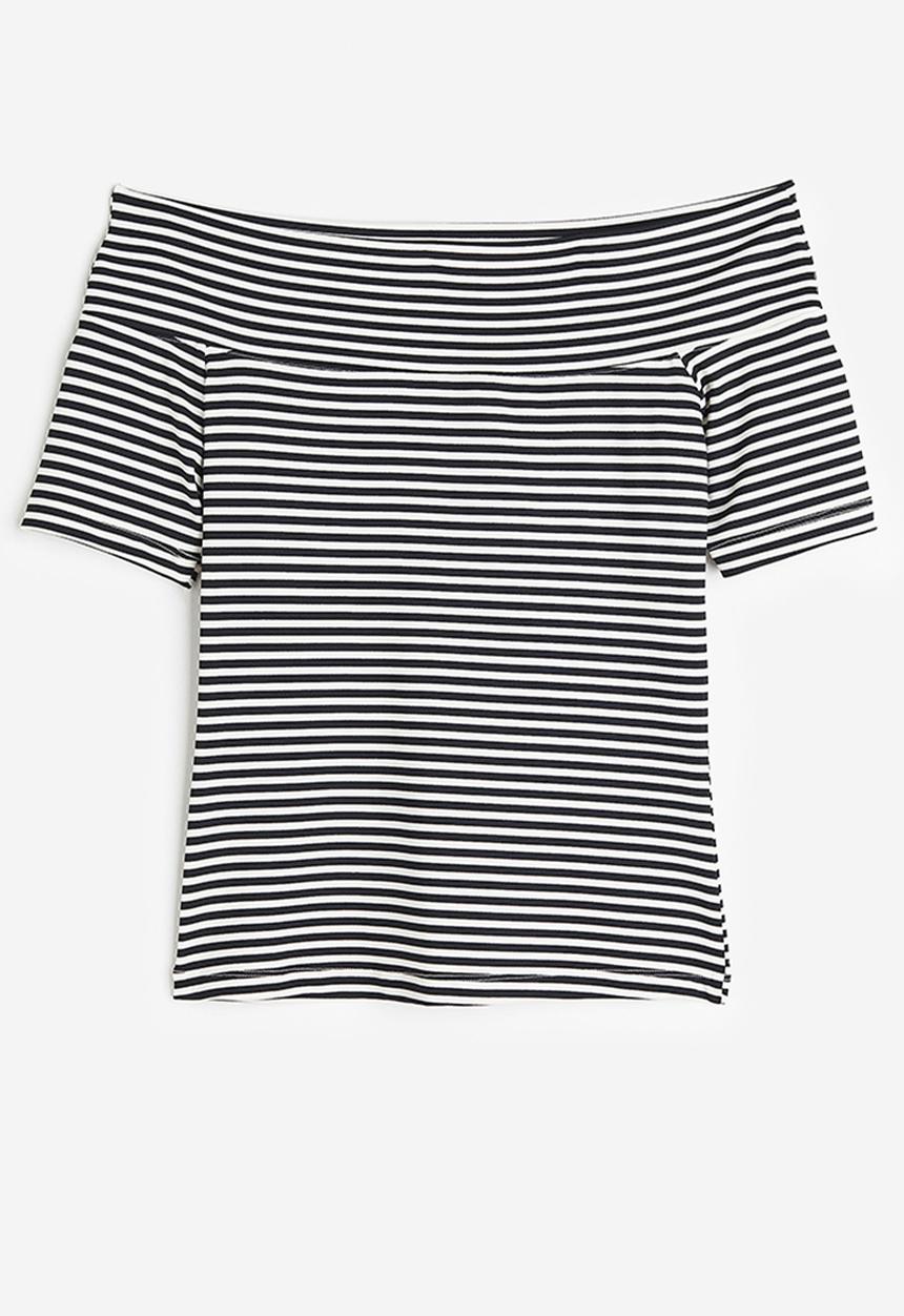 H&M - Off-the-shoulder top - black & white striped
