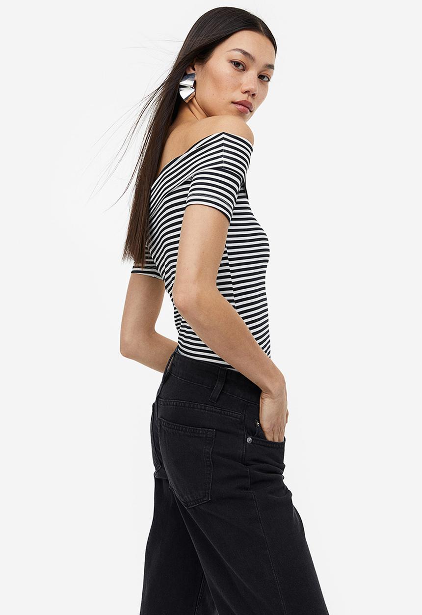 H&M - Off-the-shoulder top - black & white striped