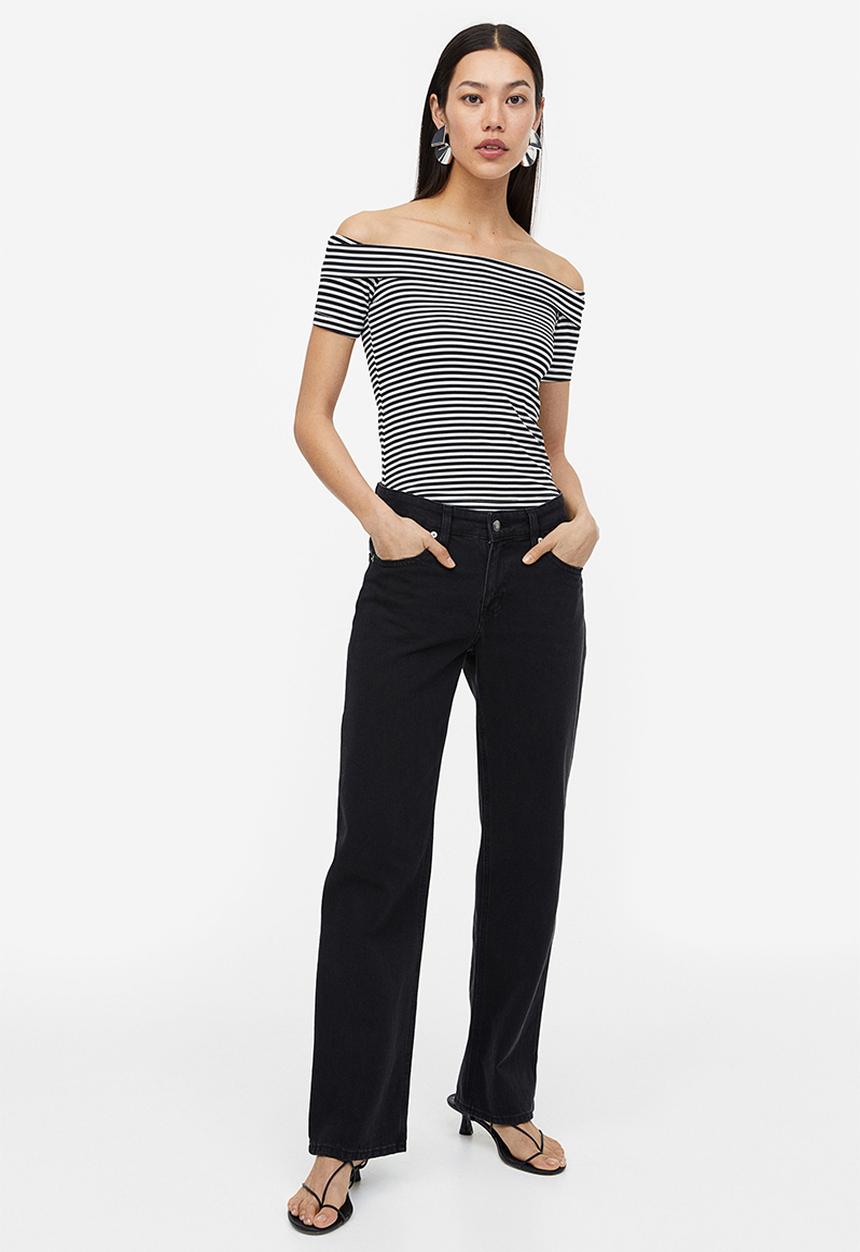 H&M - Off-the-shoulder top - black & white striped
