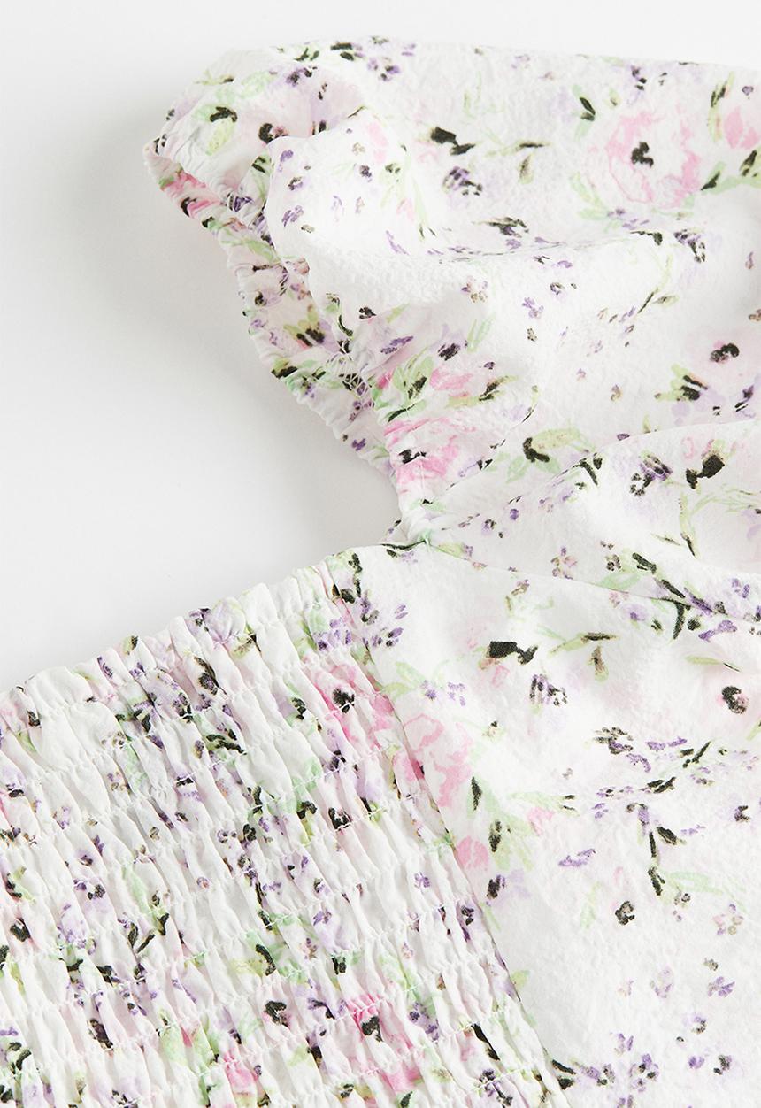 H&M - Puff-sleeved crêpe dress - white/floral