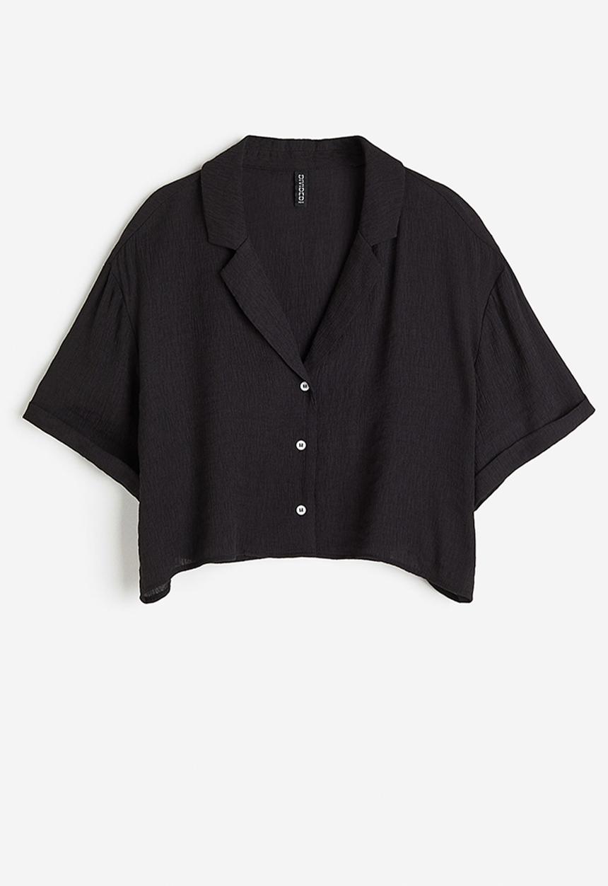 H&M - Crinkled resort shirt - black