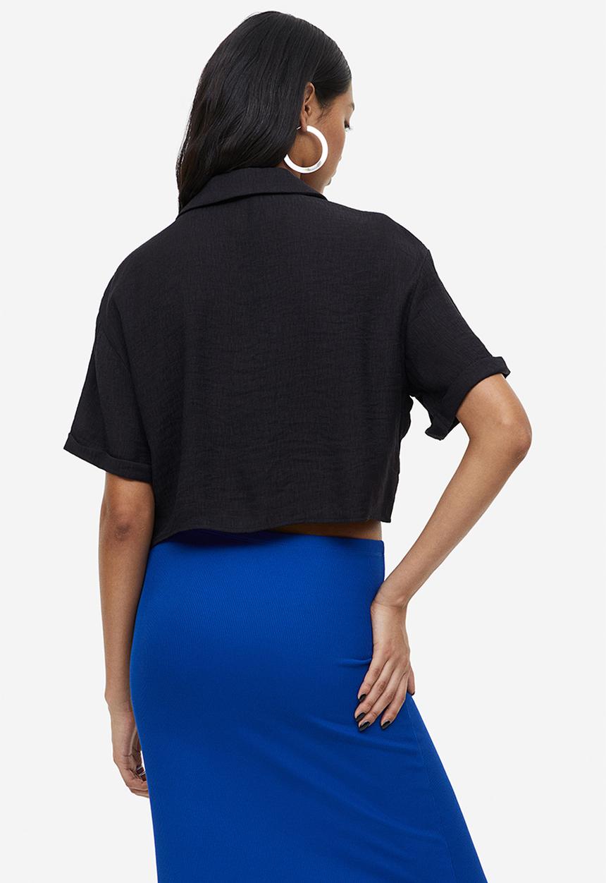 H&M - Crinkled resort shirt - black