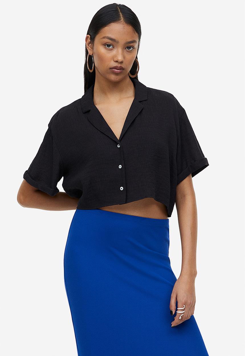 H&M - Crinkled resort shirt - black