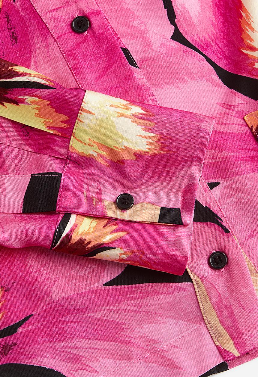H&M - Cropped satin shirt - cerise/floral 