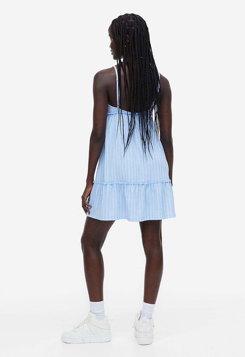 H&M - Frill-trimmed crêpe dress - light blue & white striped 