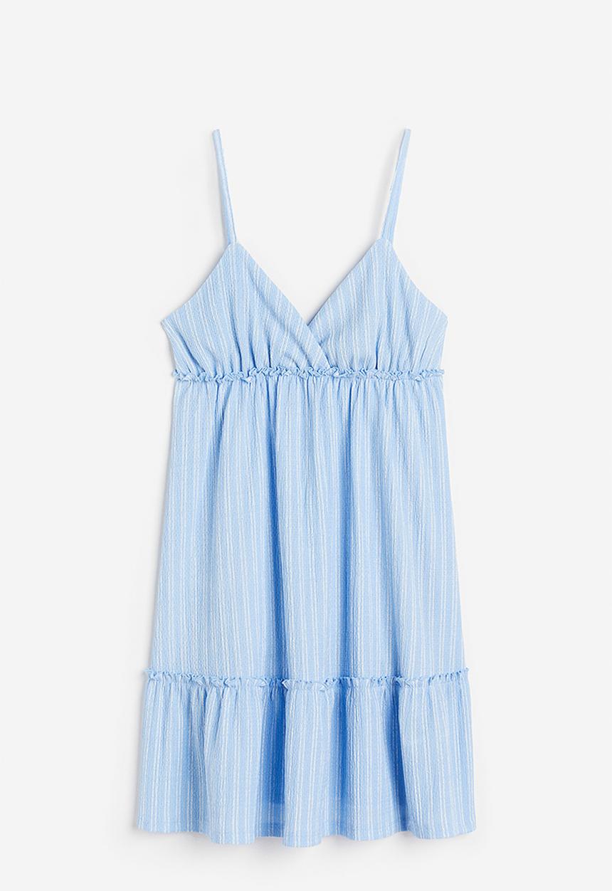 H&M - Frill-trimmed crêpe dress - light blue & white striped 
