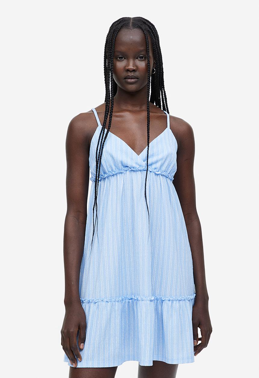 H&M - Frill-trimmed crêpe dress - light blue & white striped 