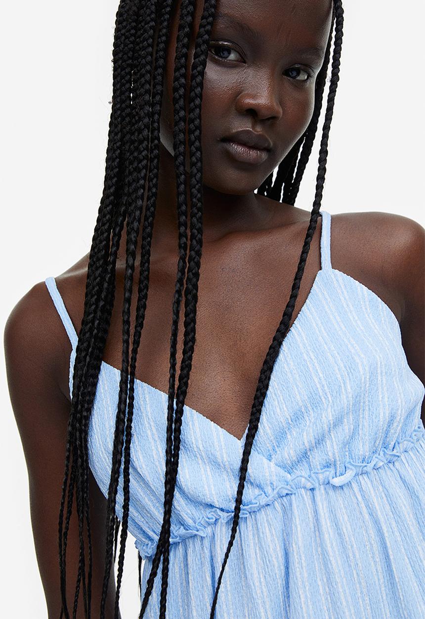 H&M - Frill-trimmed crêpe dress - light blue & white striped 