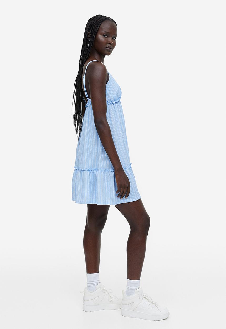 H&M - Frill-trimmed crêpe dress - light blue & white striped 