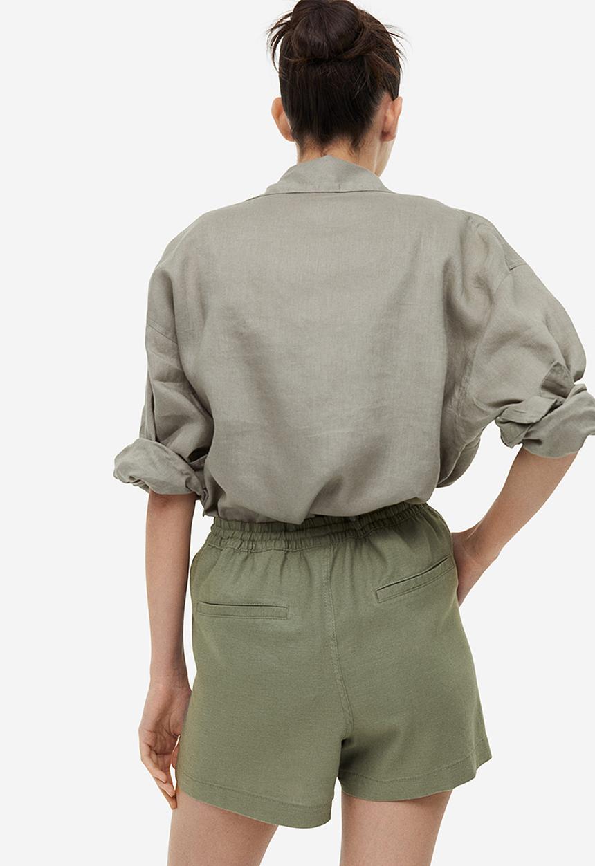 H&M - Linen-blend shorts - khaki green