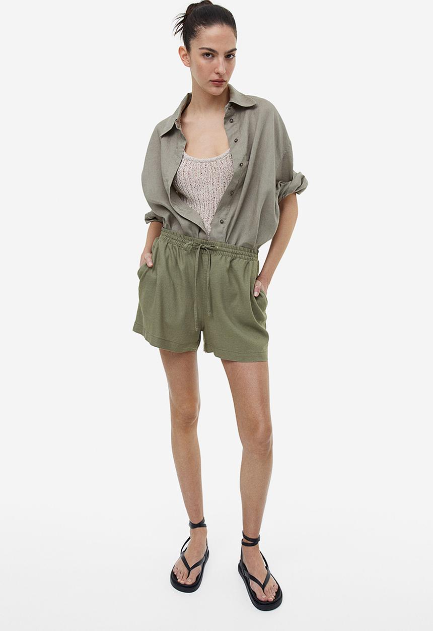 H&M - Linen-blend shorts - khaki green