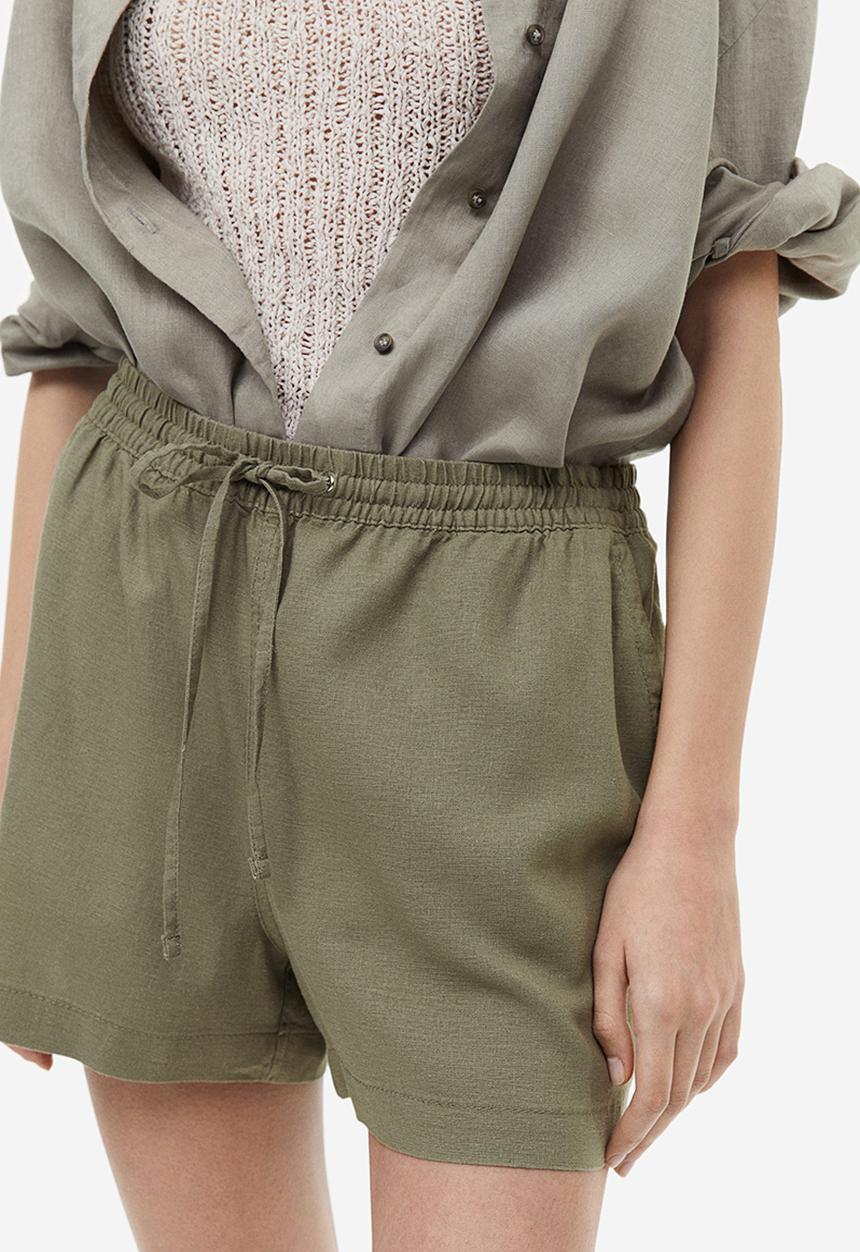 H&M - Linen-blend shorts - khaki green