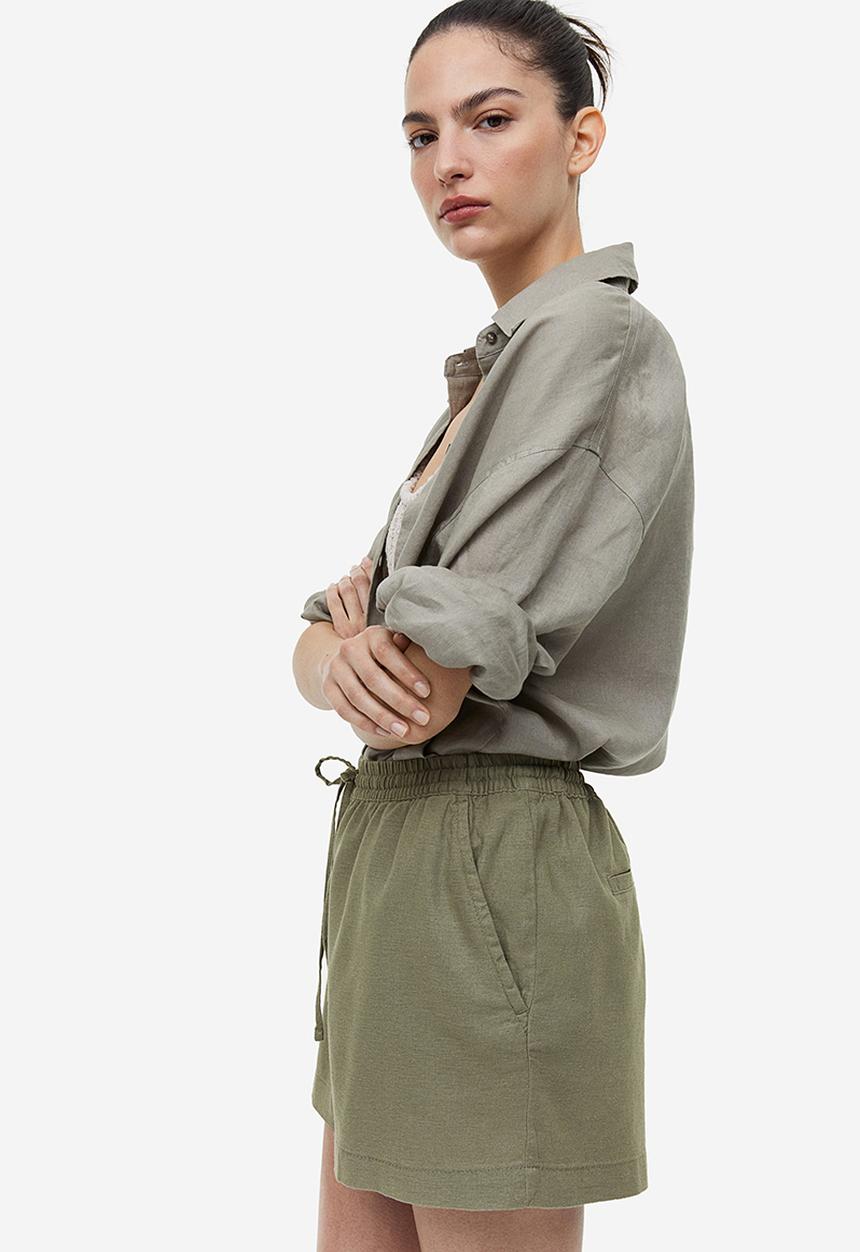 H&M - Linen-blend shorts - khaki green