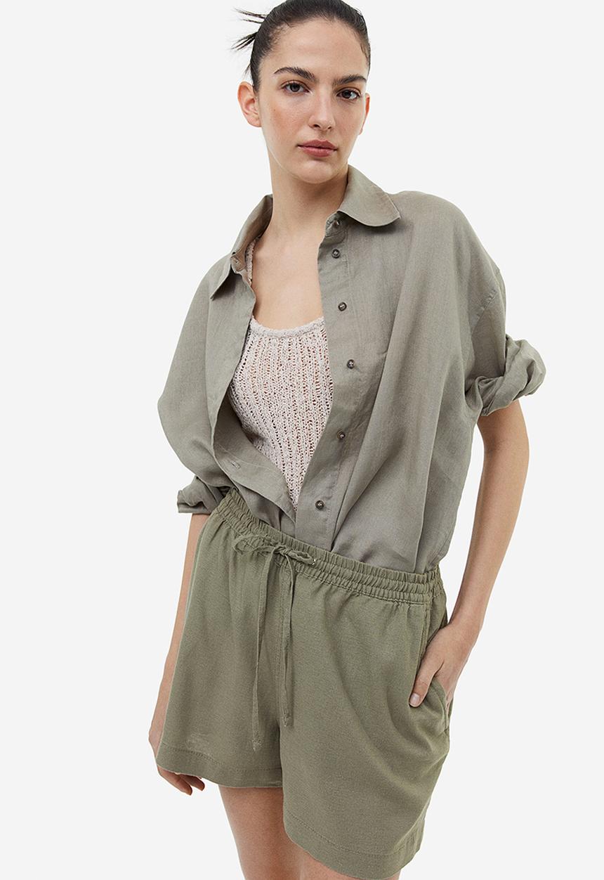 H&M - Linen-blend shorts - khaki green