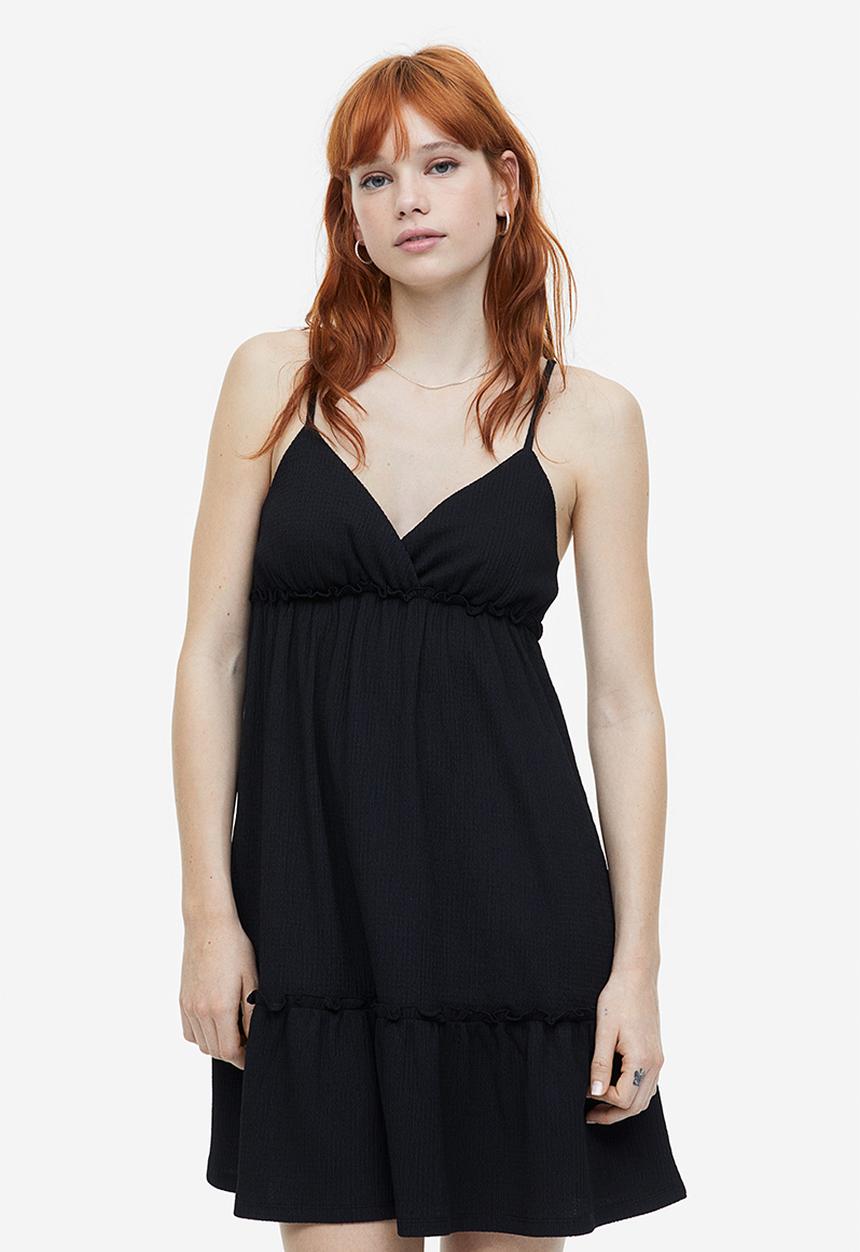 H&M - Frill-trimmed crêpe dress - black