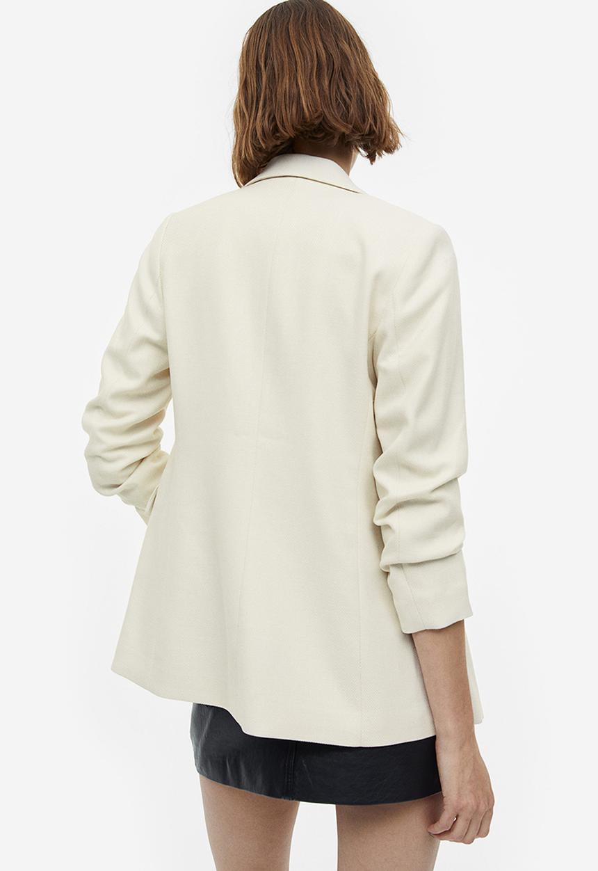 H&M - Gathered-sleeve blazer - cream 