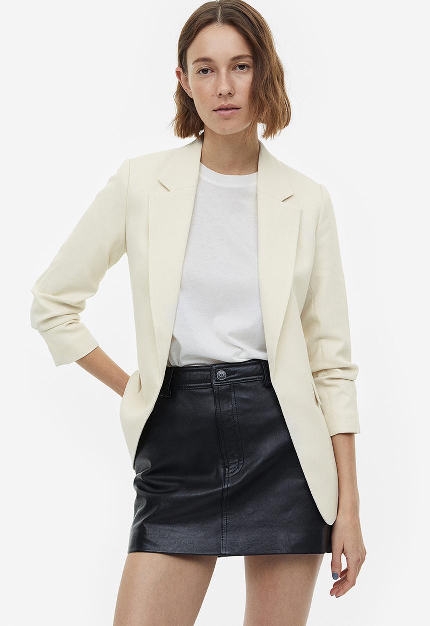 H&M - Gathered-sleeve blazer - cream 