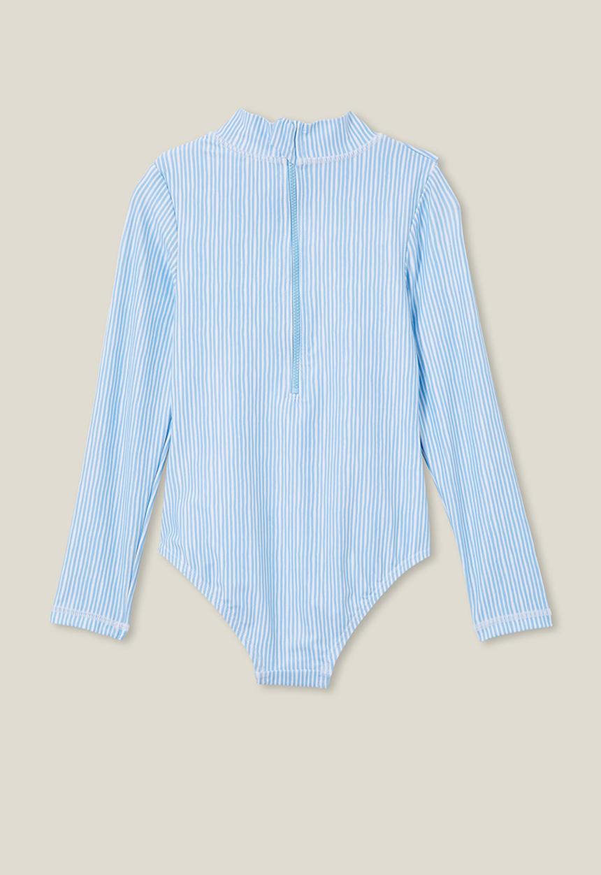 Cotton On - Lydia one piece - sky haze stripe/floral embroidery
