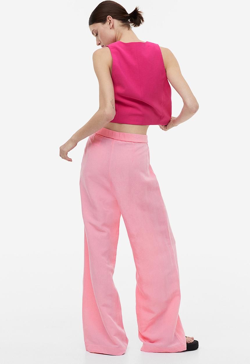 H&M - Wide linen-blend trousers - pink