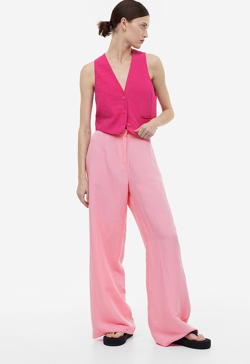 H&M - Wide linen-blend trousers - pink