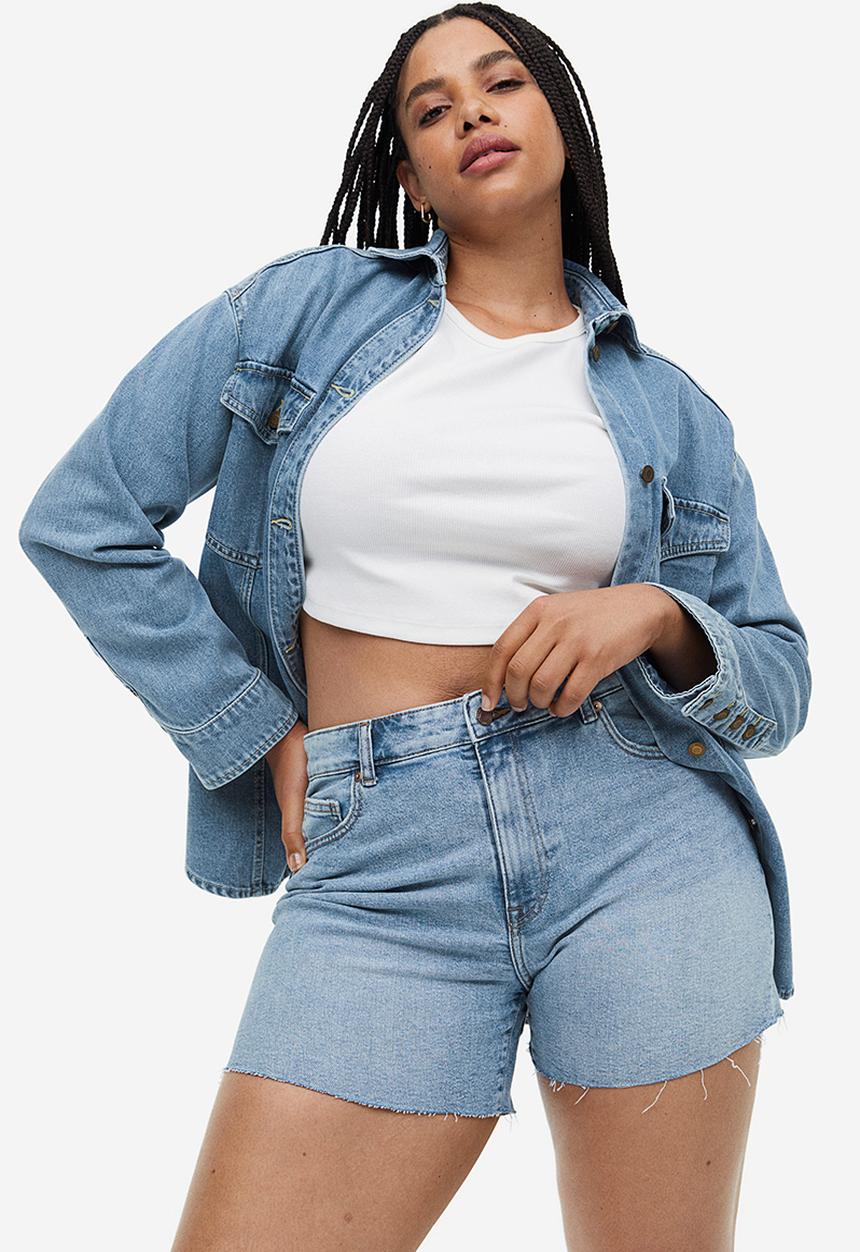 H&M - High denim shorts - light denim blue 