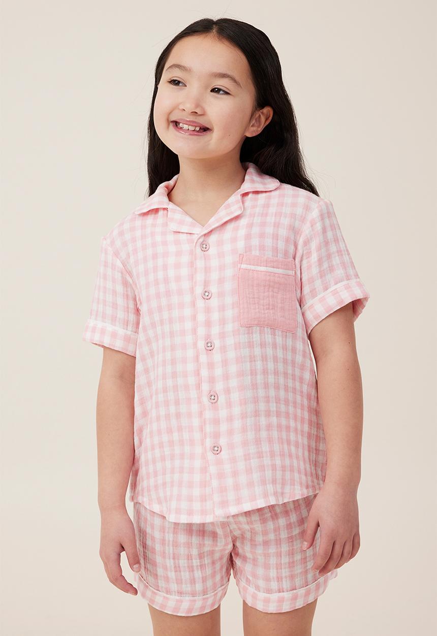 Cotton On - Amelia short sleeve pyjama set - coral dreams/gingham check