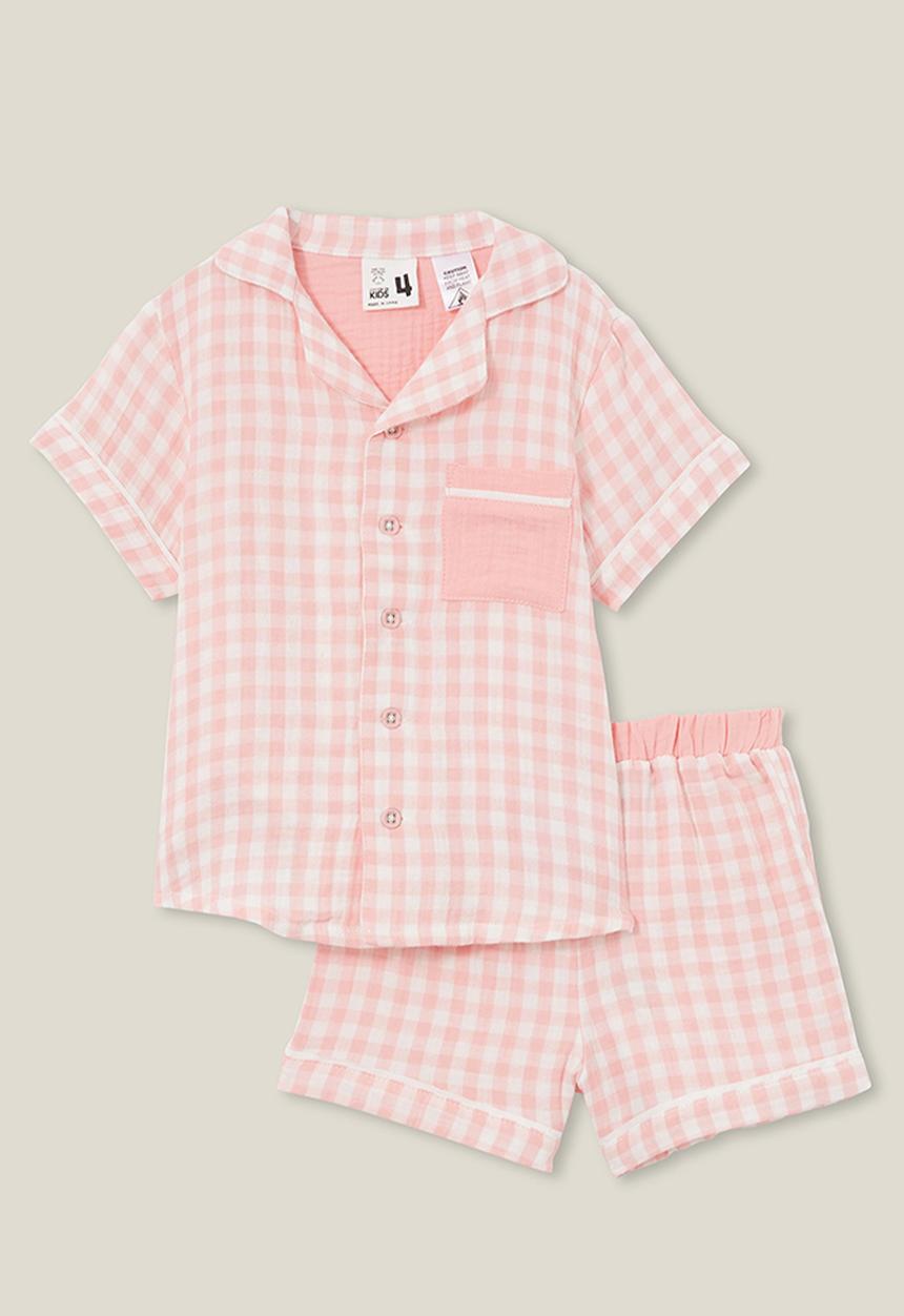 Cotton On - Amelia short sleeve pyjama set - coral dreams/gingham check
