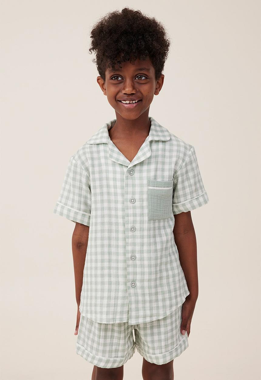 Cotton On - Archer short sleeve pyjama set - deep sage/gingham check