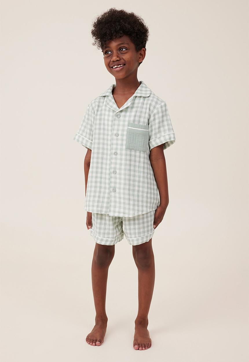 Cotton On - Archer short sleeve pyjama set - deep sage/gingham check