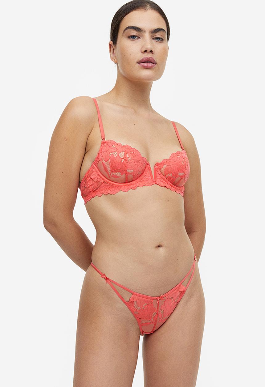 H&M - Non-padded underwired lace bra - coral 
