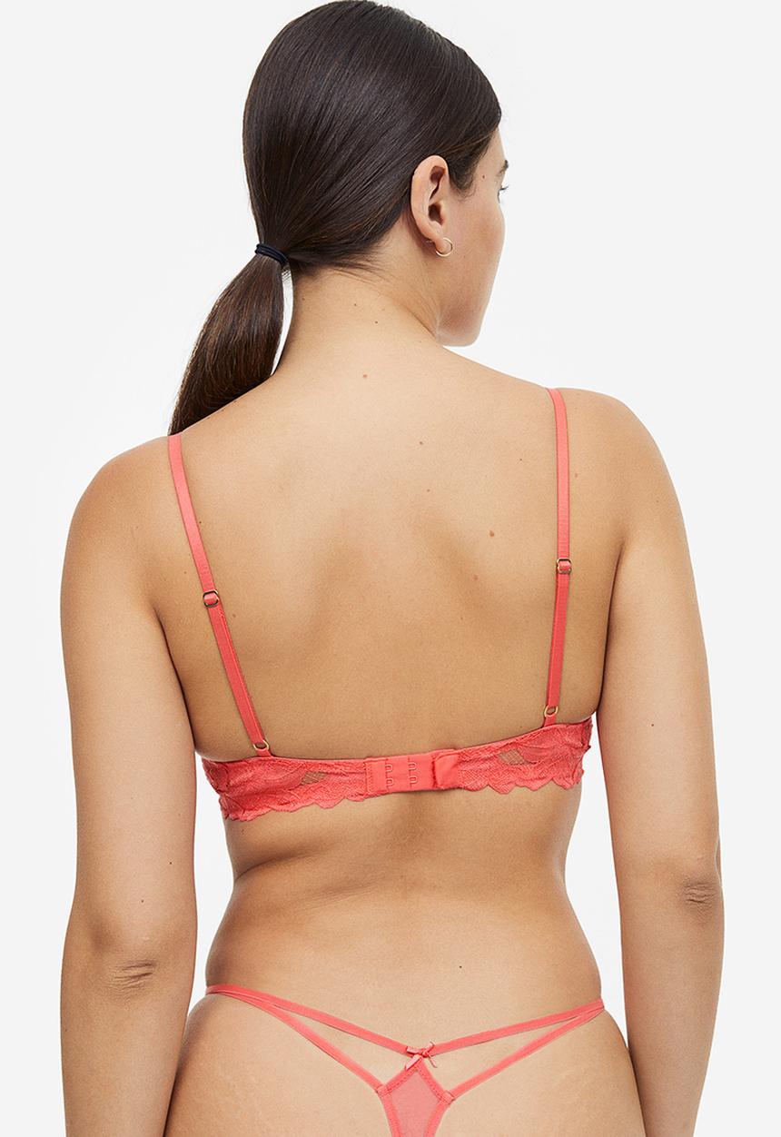 H&M - Non-padded underwired lace bra - coral 