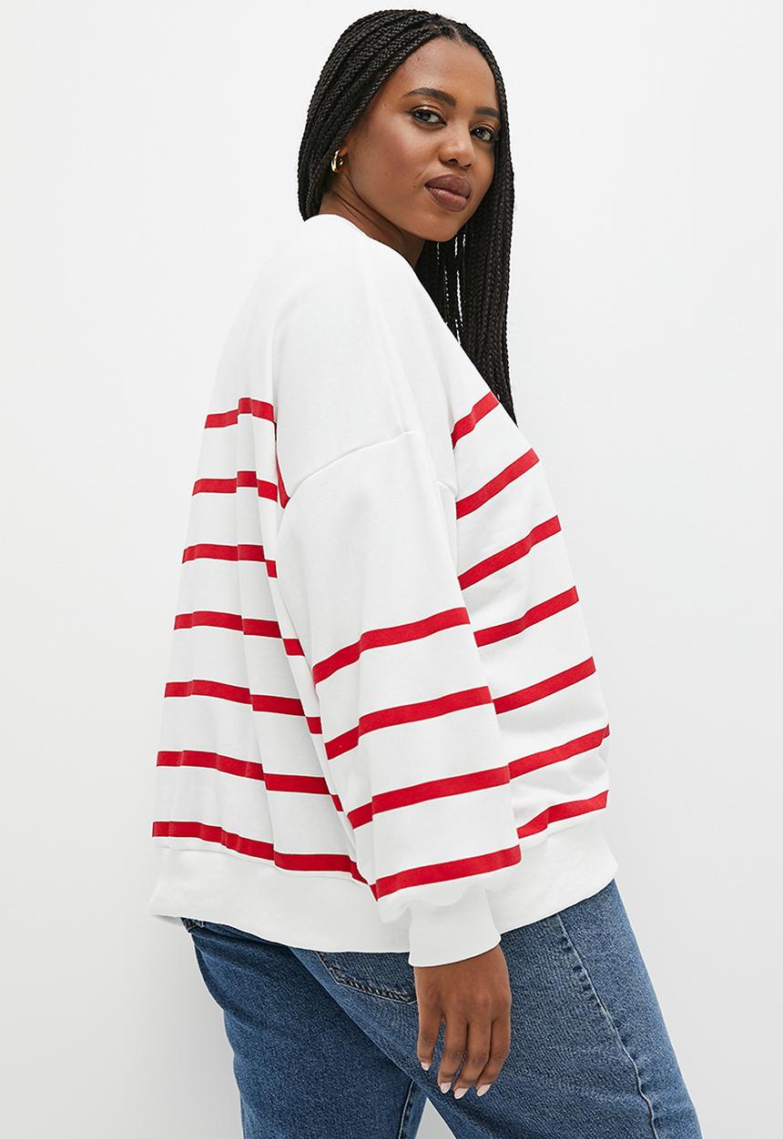 Superbalist - Stripe crew neck - red & white