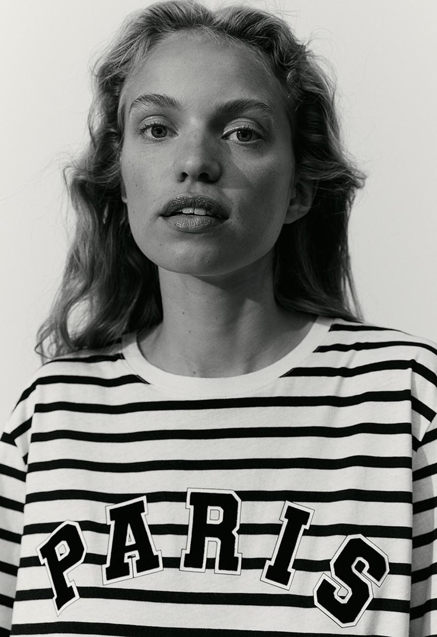 H&M - Printed t-shirt - black striped / paris