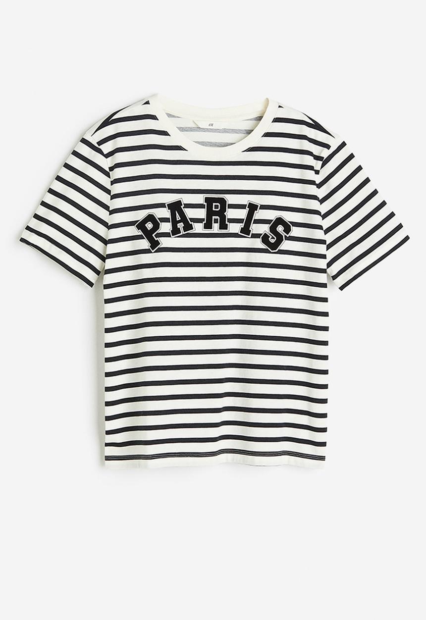 H&M - Printed t-shirt - black striped / paris