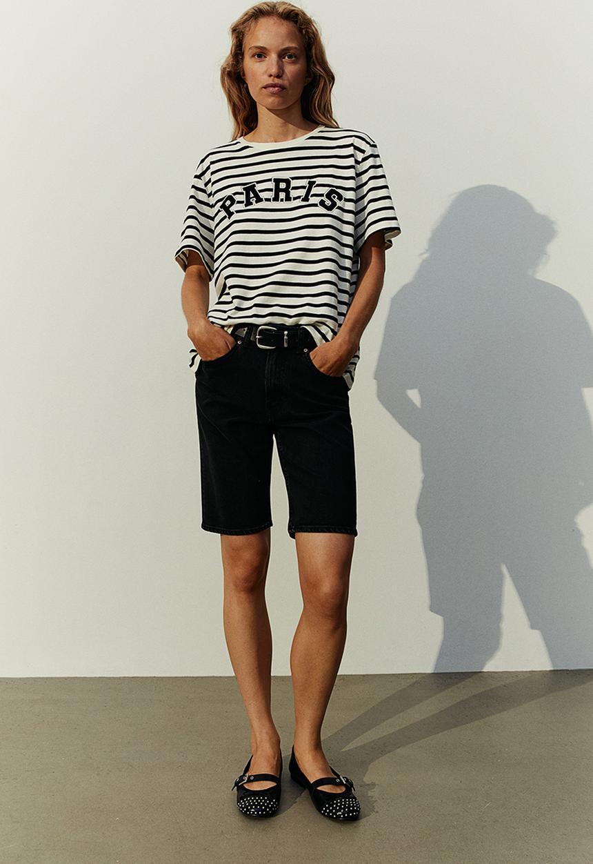 H&M - Printed t-shirt - black striped / paris