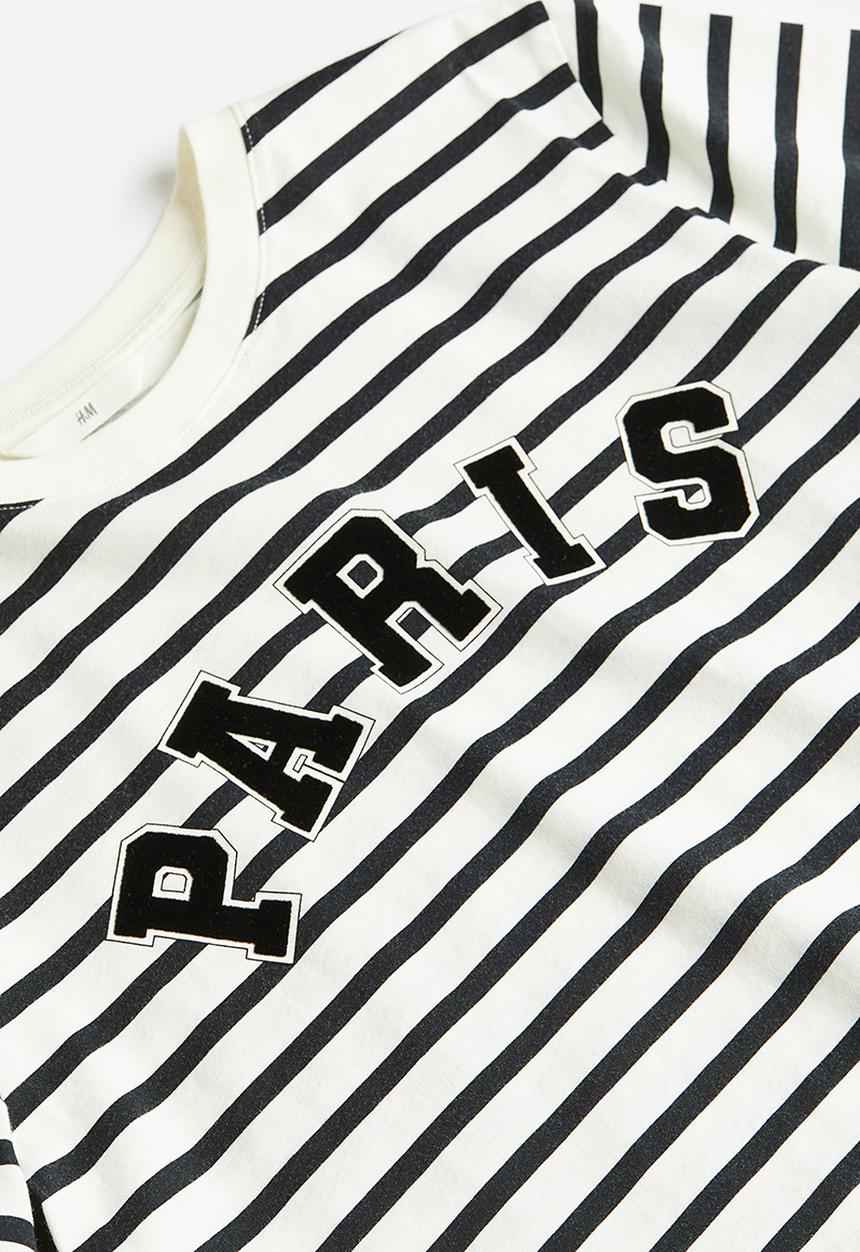 H&M - Printed t-shirt - black striped / paris