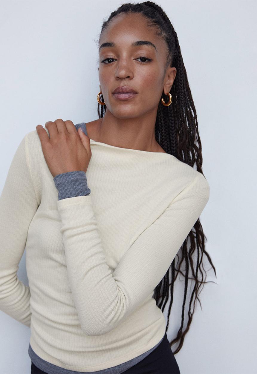 MANGO - T-shirt lilobar - light beige