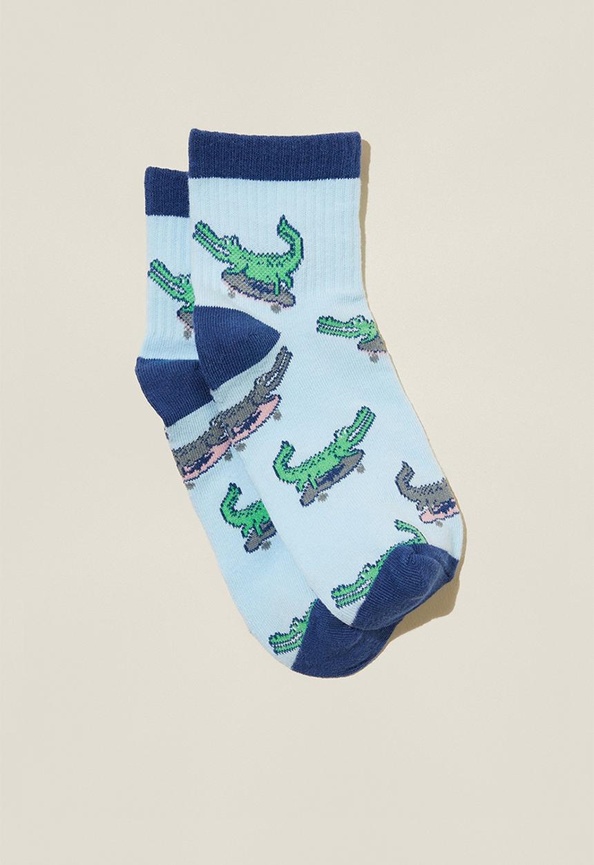 Cotton On - Single pack mid crew sock - frosty blue/skater croc
