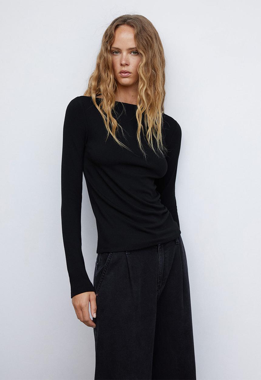 MANGO - T-shirt lilobar - black