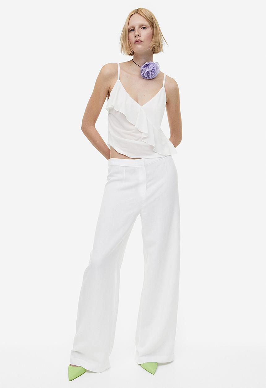 H&M - Wide linen-blend trousers - white