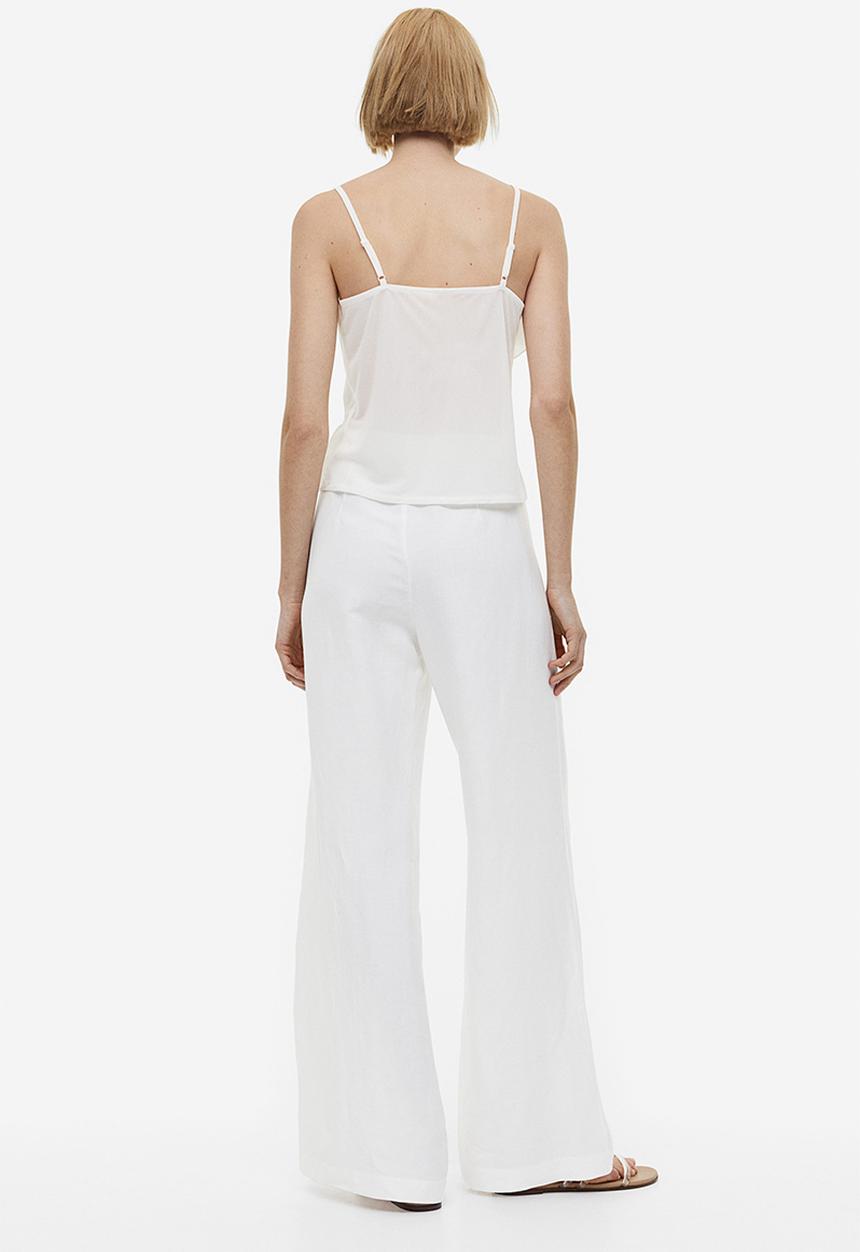 H&M - Wide linen-blend trousers - white